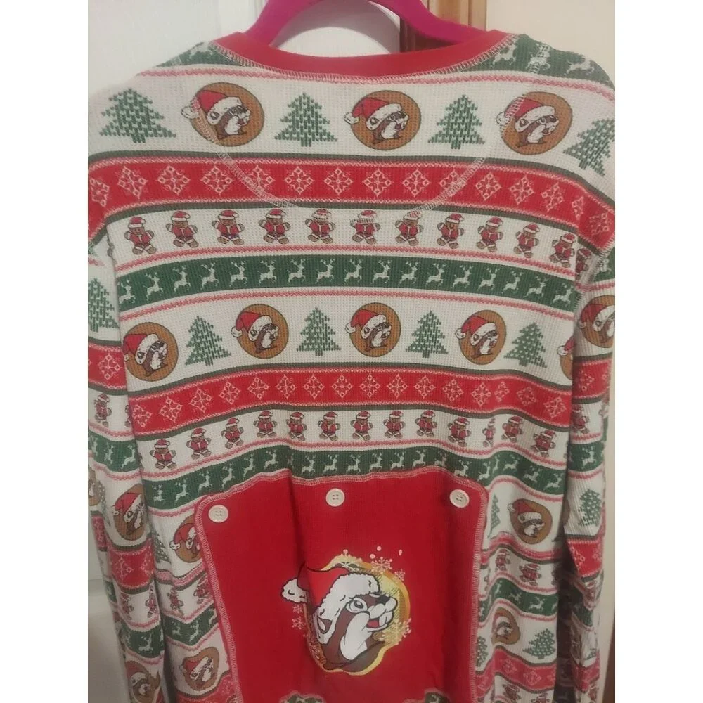 Buc-ees Adult‎ 2X Christmas Pajamas PJ Waffle Knit Zip One Piece Santa Beaver